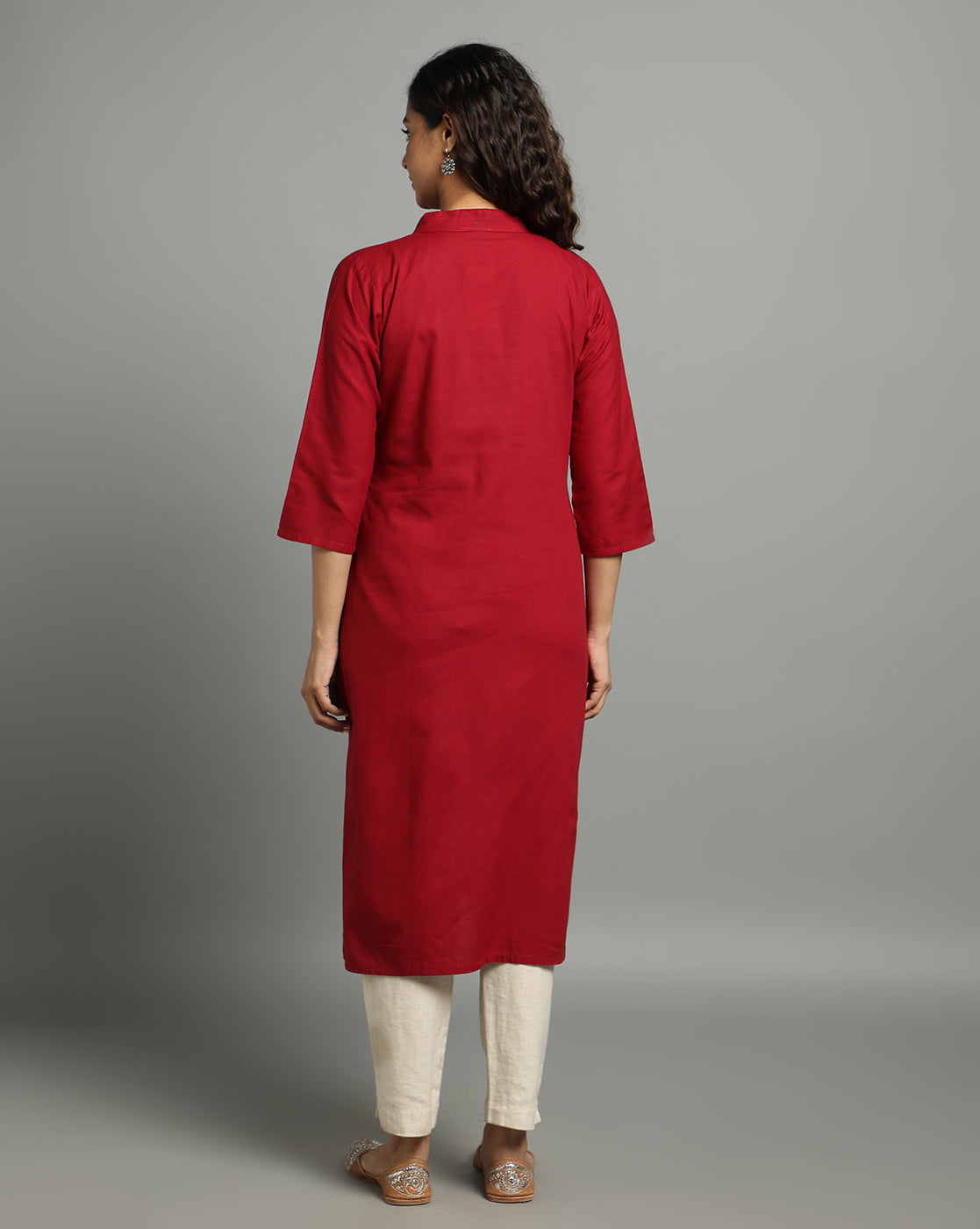 Maroon Kantha Cotton Kurta