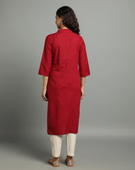 Maroon Kantha Cotton Kurta