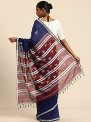Blue & Red Handloom Cotton Jamdani Saree