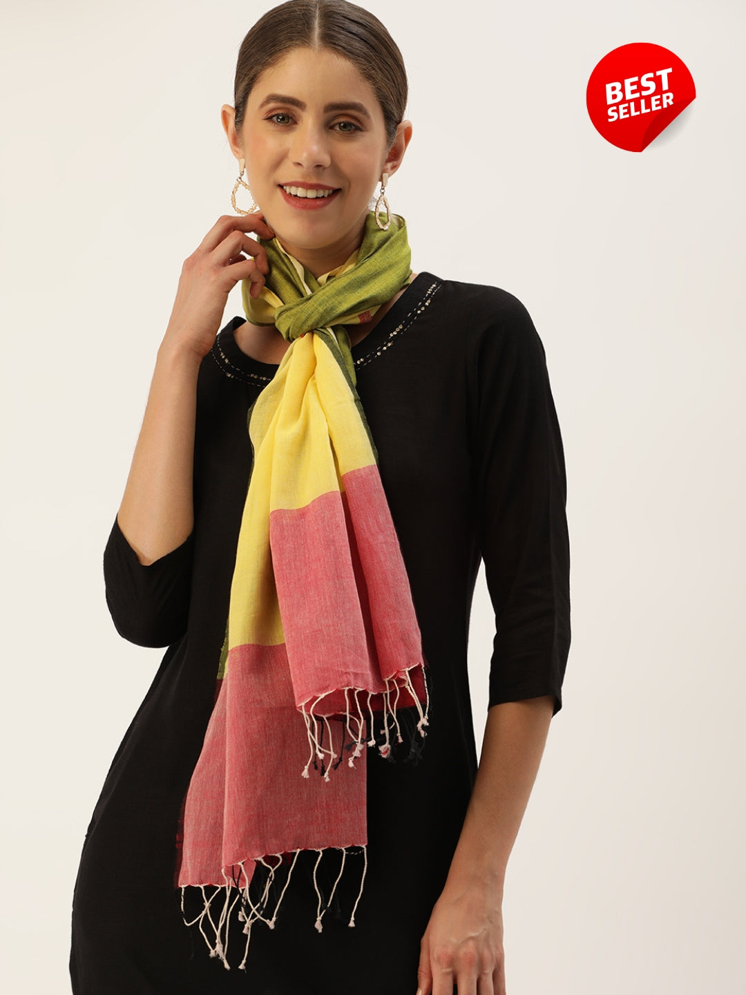 Red and yellow Jamdani Cotton Stole