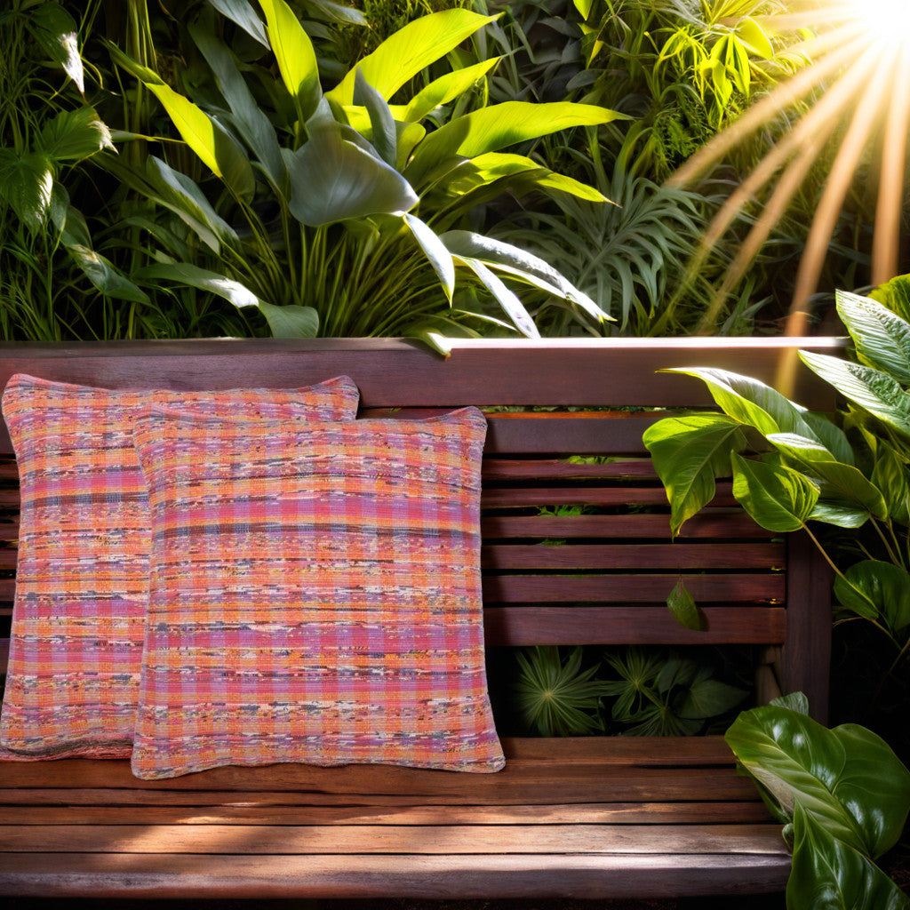 Mauve Red Checked  Khesh Cotton Cushion Cover - Pack of 1