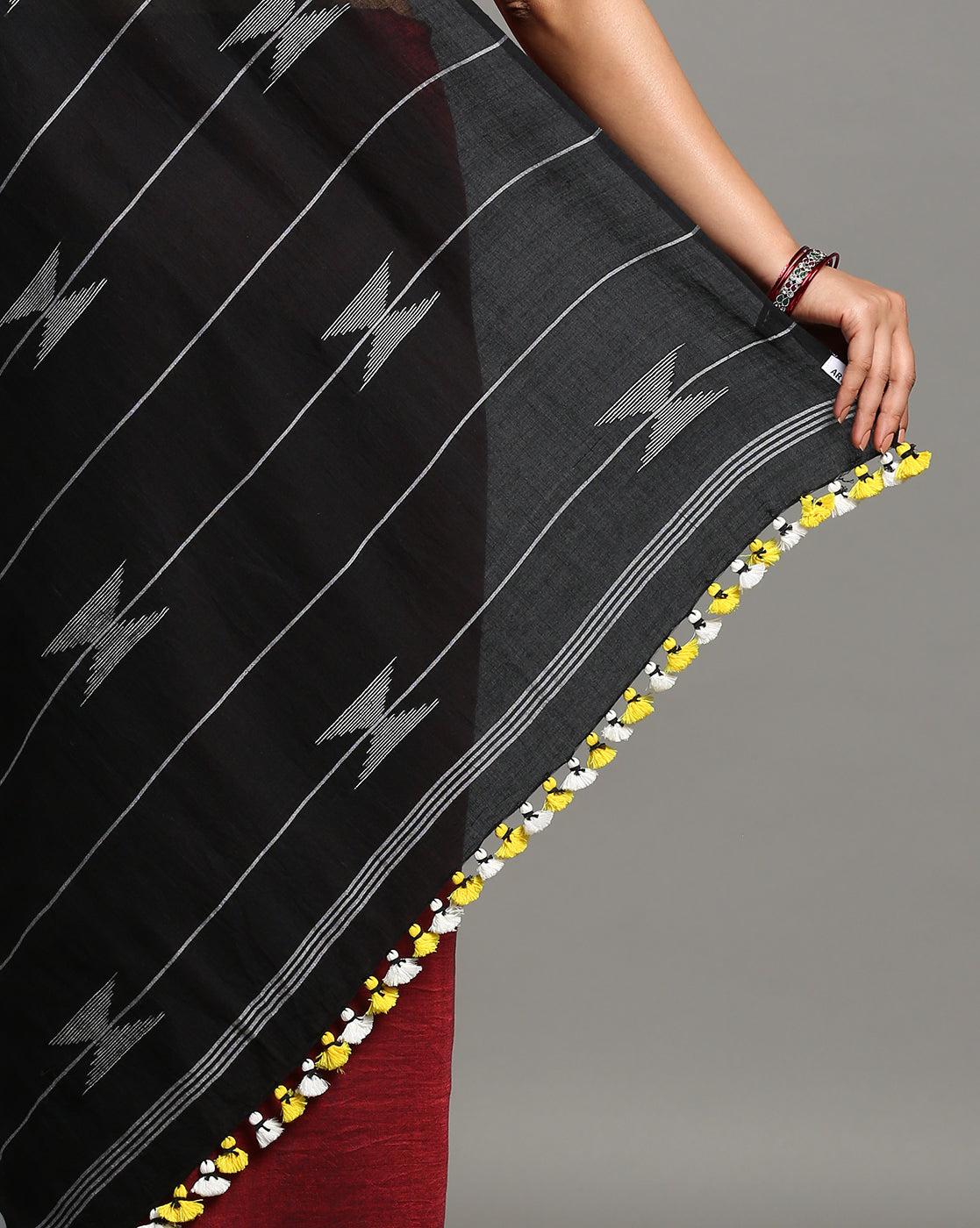 ArtEastri Black Maroon Cotton Handloom Saree