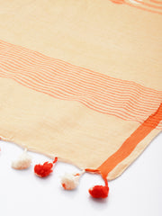 Beige Orange Mul Cotton Jamdani Dupatta