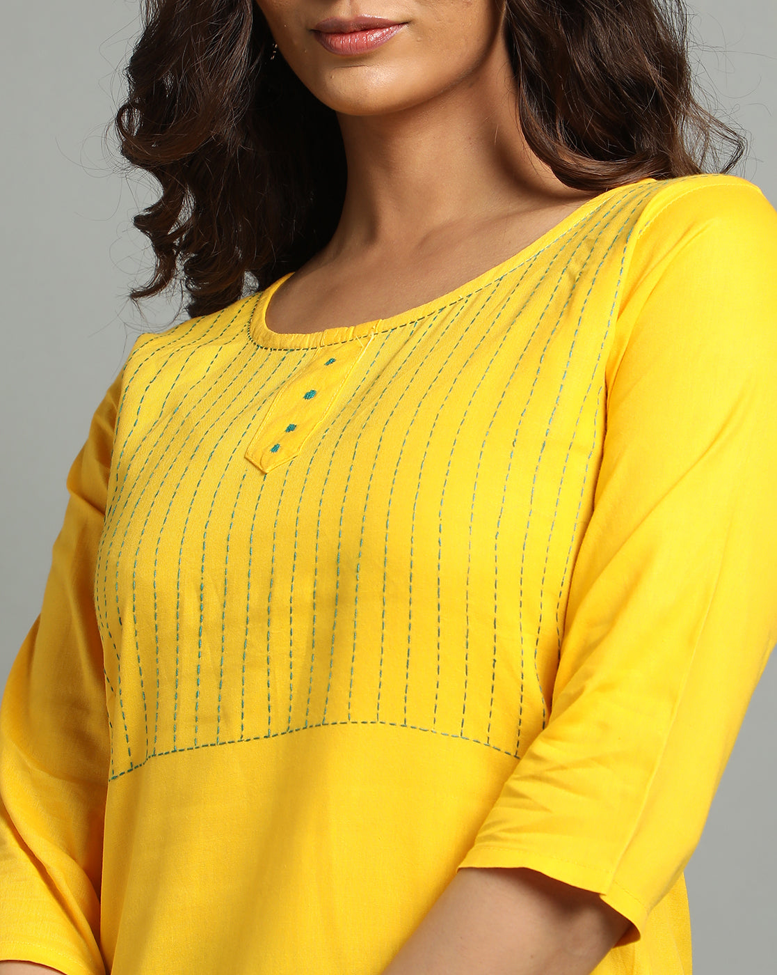 Yellow Kantha Cotton Kurta