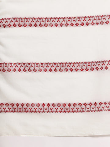 ArtEastri  White Red Pure Cotton Saree with Blouse piece