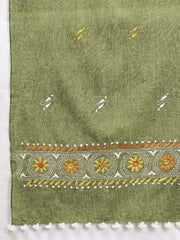 Olive Green Kantha Stitch Cotton Dupatta