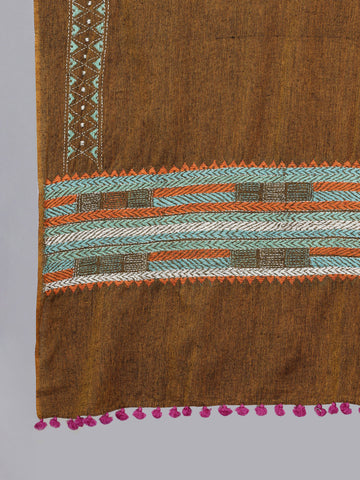 Brown Kantha Stitch Cotton Dupatta