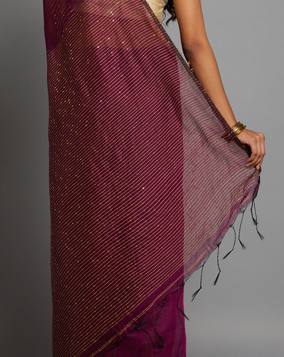 Hand woven Sequins Silk Cotton Saree with Blouse Piece