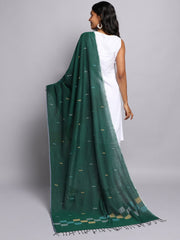 Bottle Green Mul cotton Handloom Jamdani Dupatta