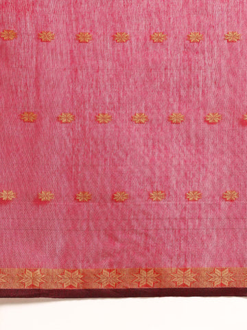 Magenta & Grey Zari Buti Silk Cotton Saree with blouse piece