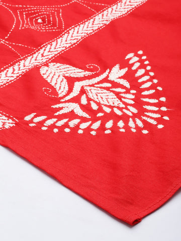 Red Cream Kantha Cotton Dupatta