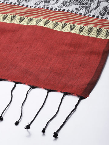 Red White Elephant Artsilk Baluchari dupatta Handloom