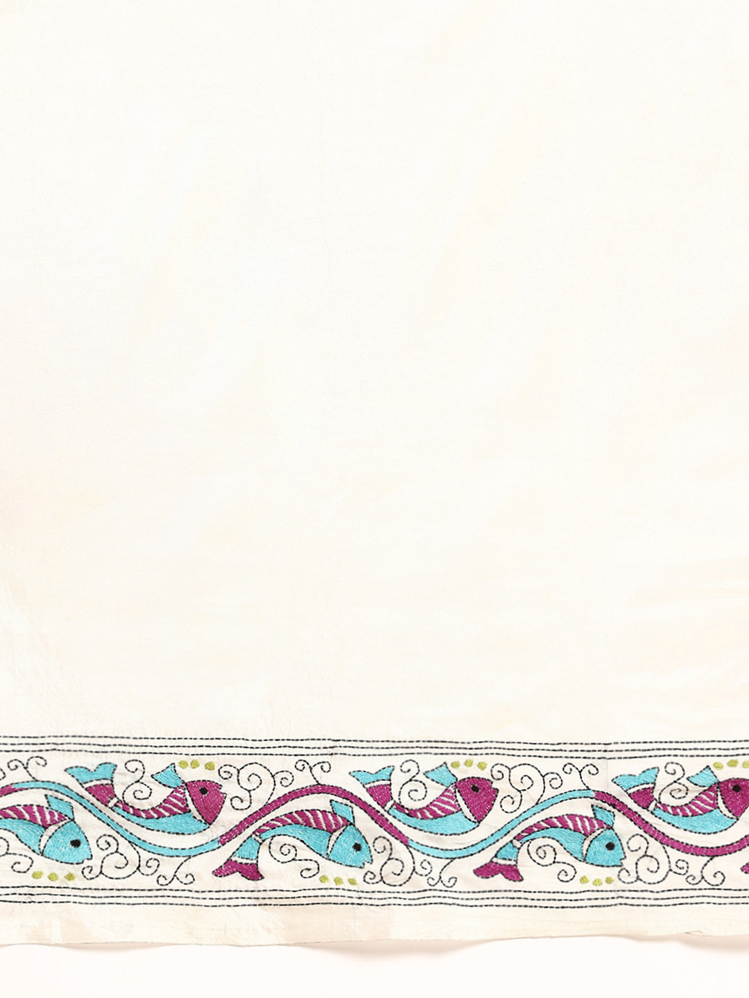 ArtEastri Handloom White Silk Kantha Saree with Blouse piece
