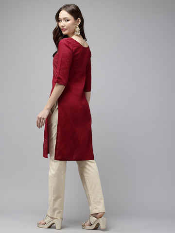 Maroon Kantha Cotton Kurta