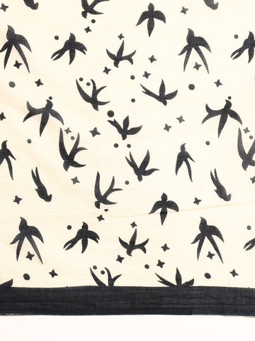 Cream Pure cotton Printed Saree with blouse piece