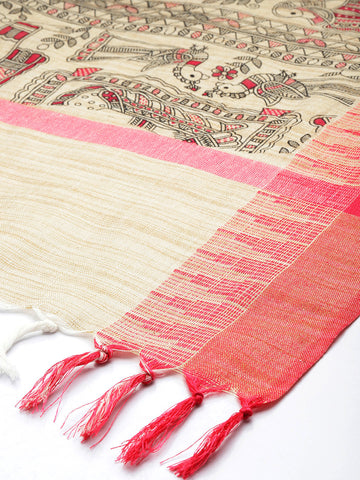 Pure Cotton Madhubani Print Dupatta- Krishna Palki