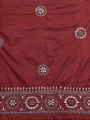 ArtEastri Maroon Grey Silk Kantha Saree with Blouse piece