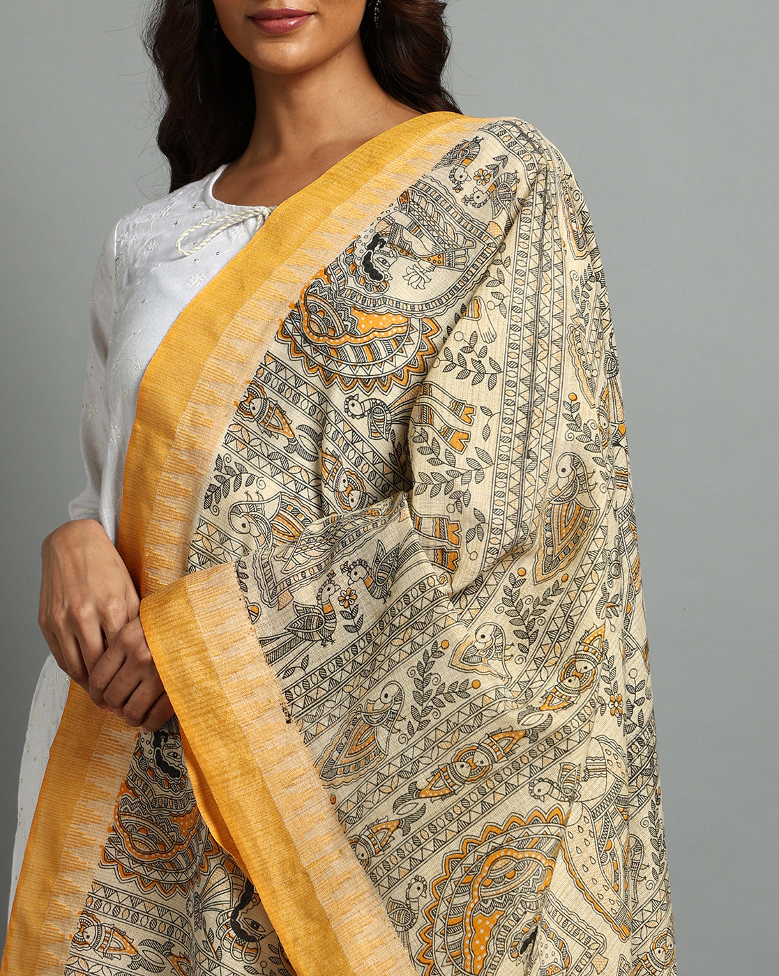 Pure Cotton Madhubani Print Dupatta- Krishna Palki