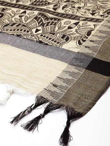 Black Madhubani Jacquard Cotton Print Dupatta