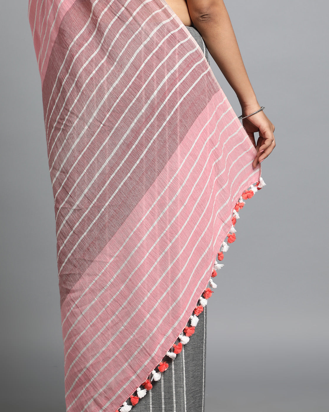 Handwoven Cotton Saree with pompoms