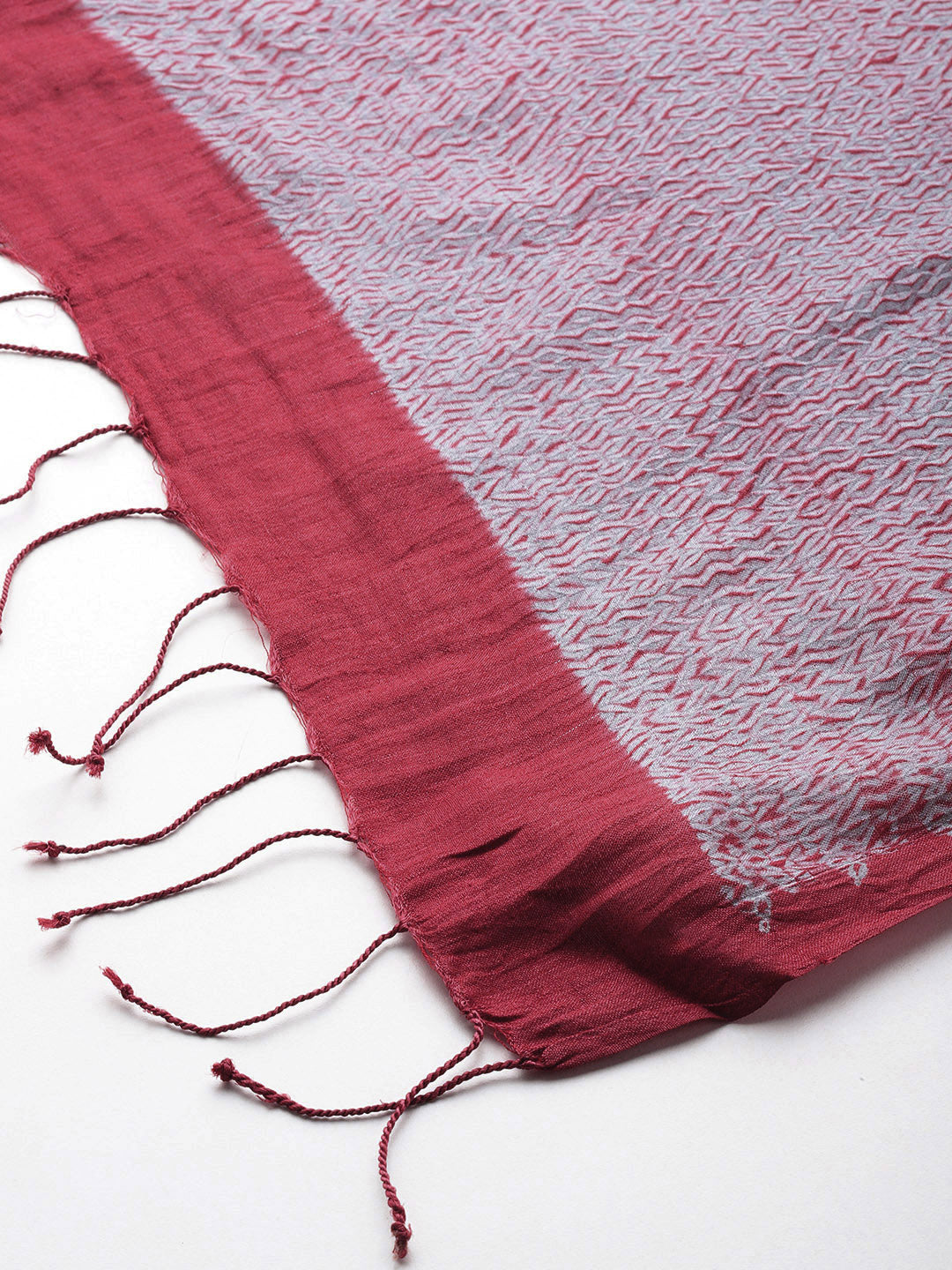 Grey & Red Shibori Silk Dupatta