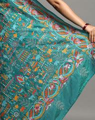 ArtEastri Green Artsilk Kantha Saree with Blouse piece