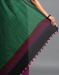 ArtEastri Handloom Black Magenta Colorblock Cotton  Kantha Saree