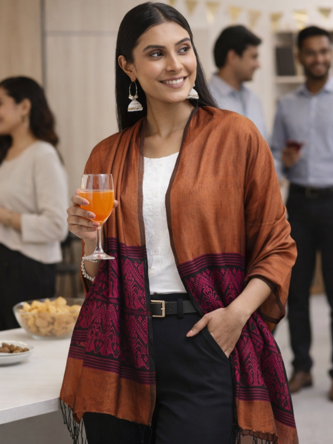 Copper Magenta Assamese Handloom Silk cotton Dupatta