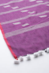 Purple & White Jamdani Mul Cotton  Dupatta