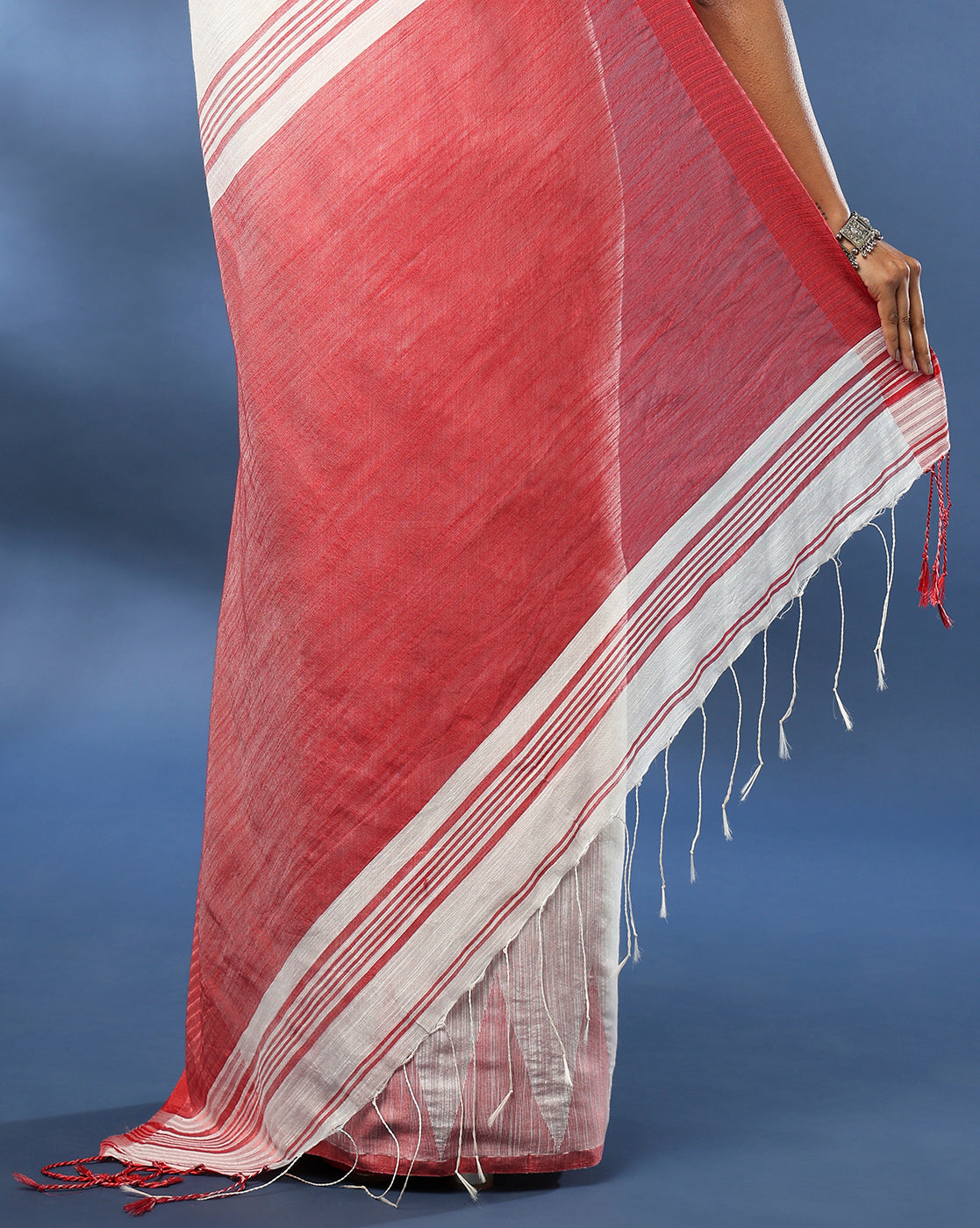 ArtEastri White Red Silk cotton Saree with Blouse piece