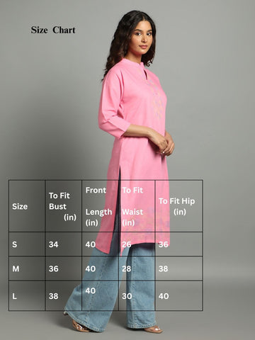 Baby Pink Kantha Cotton Kurta