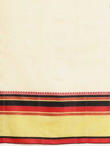 ArtEastri White Green Red Cotton Saree with Blouse piece