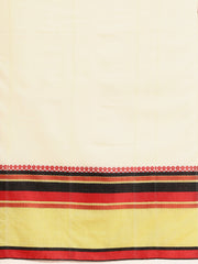 ArtEastri White Green Red Cotton Saree with Blouse piece