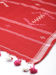 Red Cotton Handloom Jamdani Dupatta