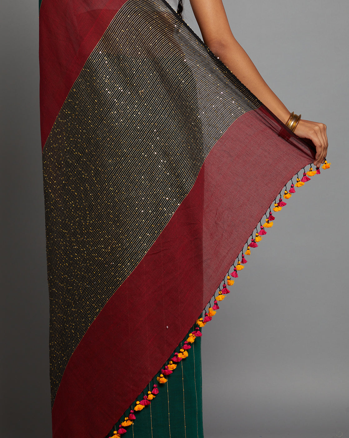 Green Sequins Cotton Handloom Saree