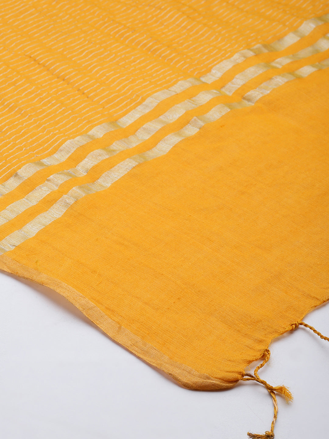 Yellow Gold Handwoven Tussar Silk Cotton Zari Dupatta
