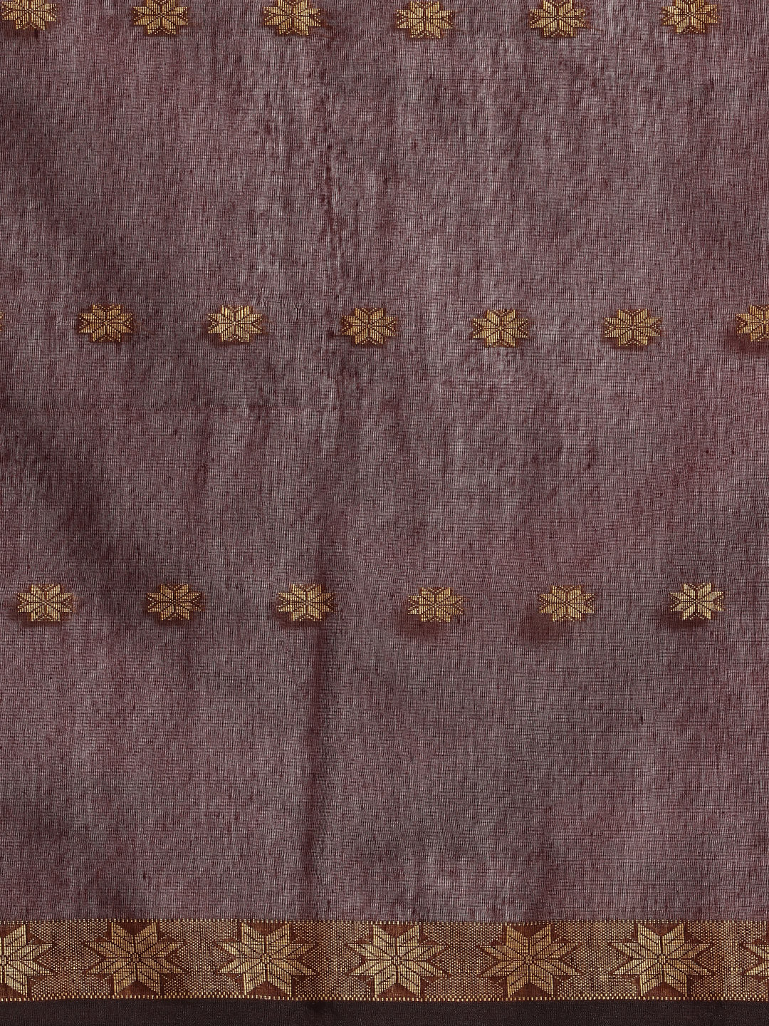 Chocolate Red Zari Buti Silk Cotton Saree with blouse piece