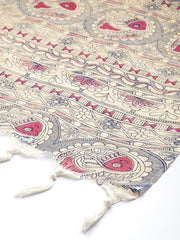 Blue Red Madhubani Cotton Print Dupatta
