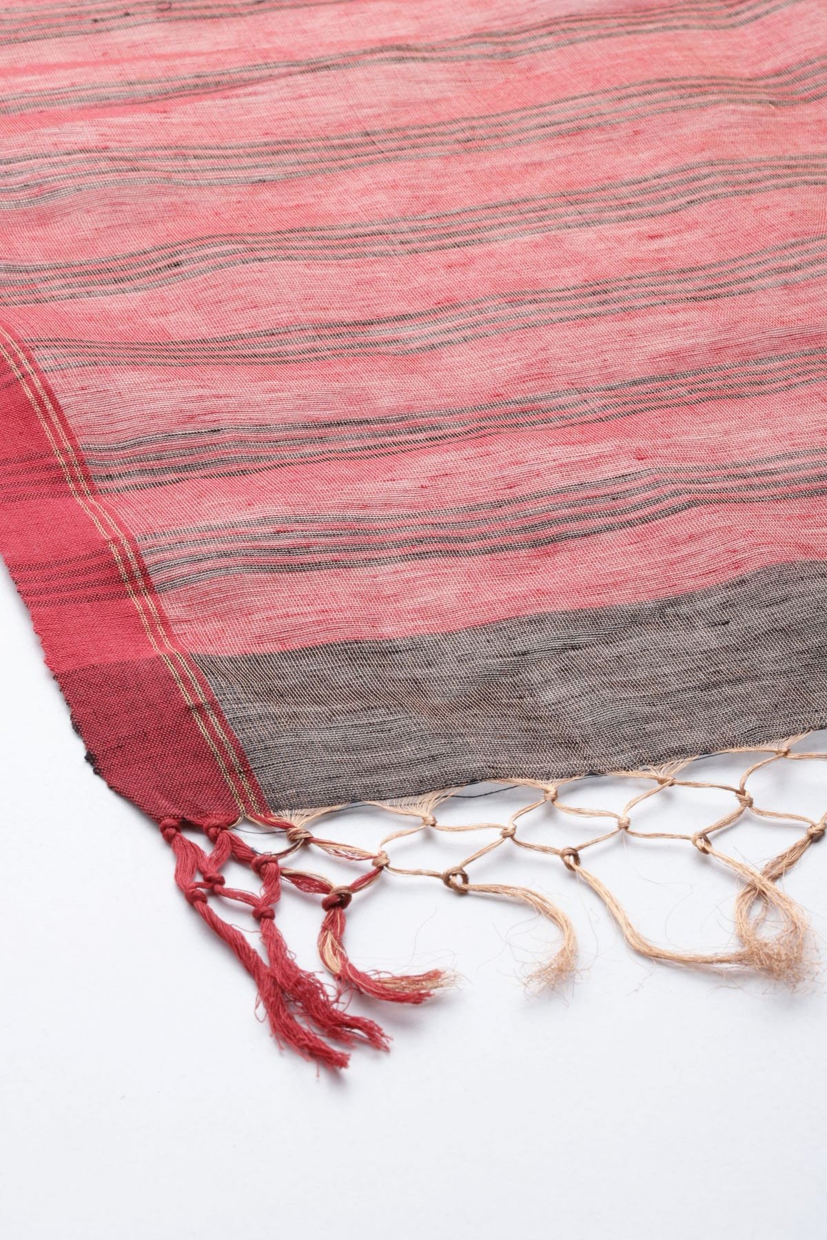 Stunning Handloom Brown & Copper Silk Zari Striped Dupatta