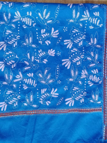 Blue Fish Motif Kantha Stole