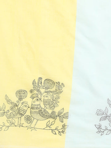 ArtEastri Handloom Sky Blue & Yellow Cotton Bird Print Saree