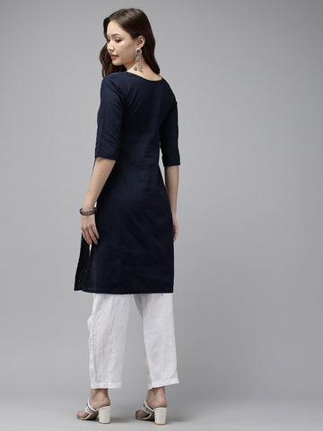 Navy Kantha Cotton Kurta