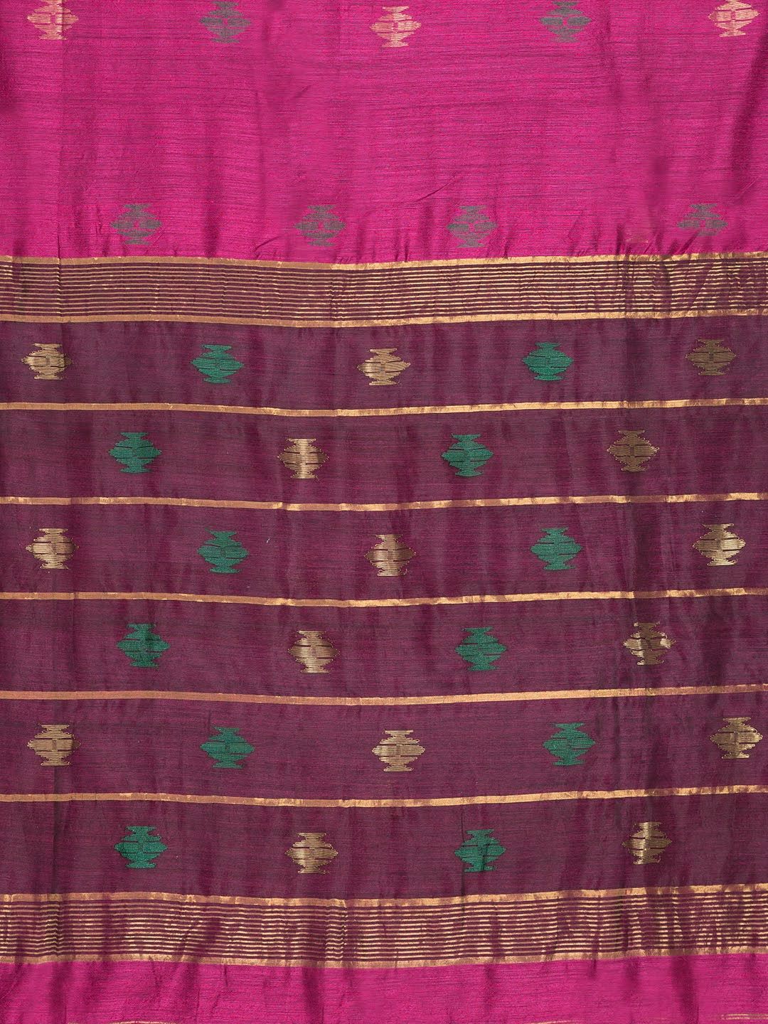 Magenta Handcrafted Jamdani Silk Saree ori