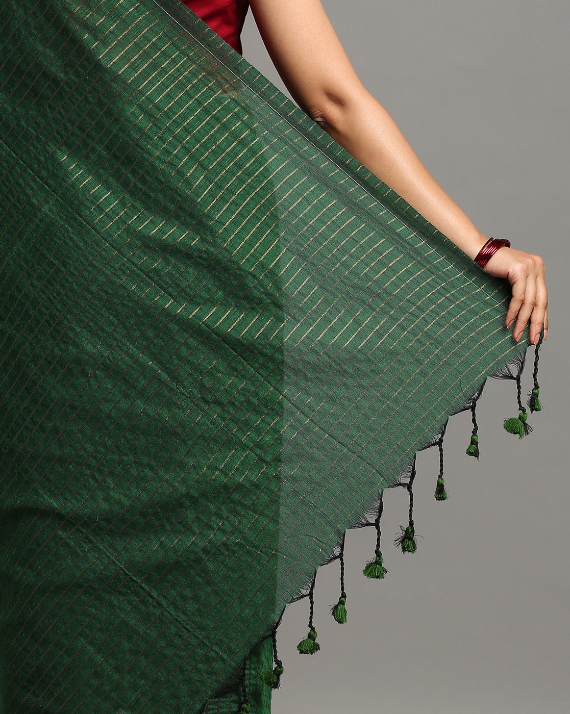 ArtEastri Green Striped Cotton Saree With Blouse Piece