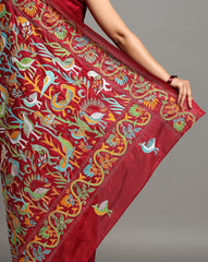 ArtEastri Red Bird Design Artsilk Saree with Blouse piece