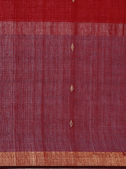 Red Blue Zari Tussar Silk Cotton Saree
