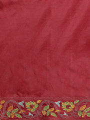 ArtEastri Red Bird Design Artsilk Kantha Saree with Blouse piece