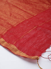 Red Handwoven Silk Cotton Zari Dupatta