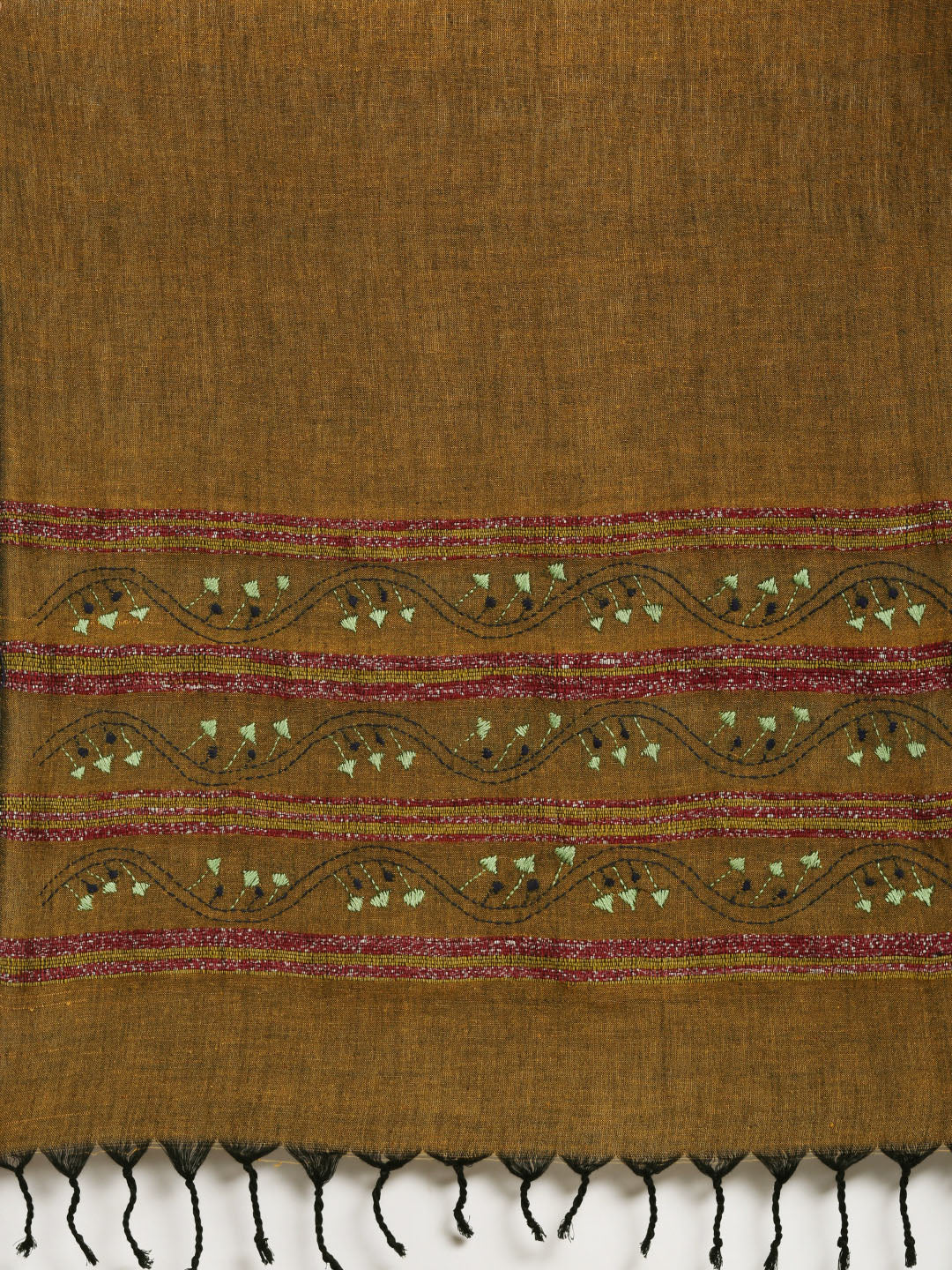 Brown and Green Khesh Kantha Cotton Stole