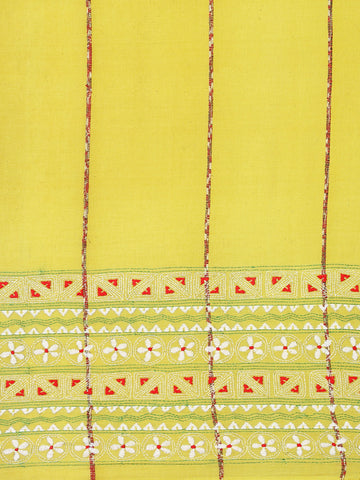 Yellow Khesh Kantha Cotton  Saree